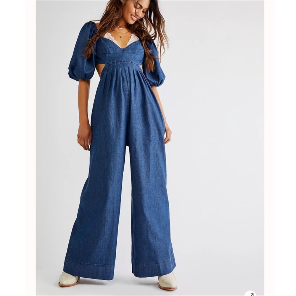FREE People BRAND New with tags Amy Indigo Blue Jumpsuit
